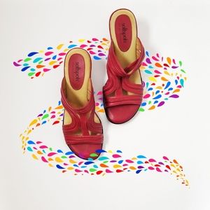Softspots Red Leather Low Heel Sandals